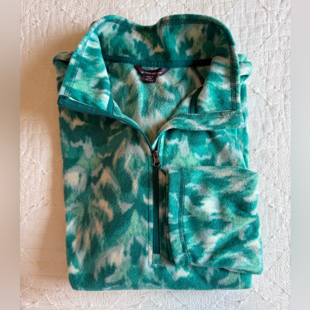 Eddie Bauer Teal Patterned Fleece Quarter Zip - Picture 2 of 5